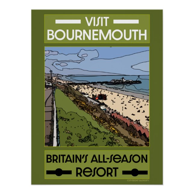 Bournemouth Vintage Retro Seaside   Poster (Front)