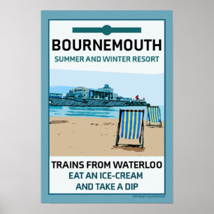 Bournemouth Vintage Retro Seaside   Poster