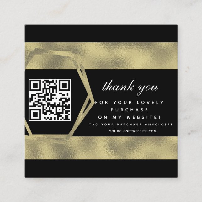 Boutique Beauty Business Thank You Gold QR  Square Business Card (Front)