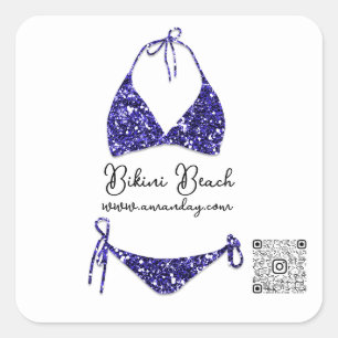 Boutique Clothing Qr Code Blue White Bikini Square Sticker