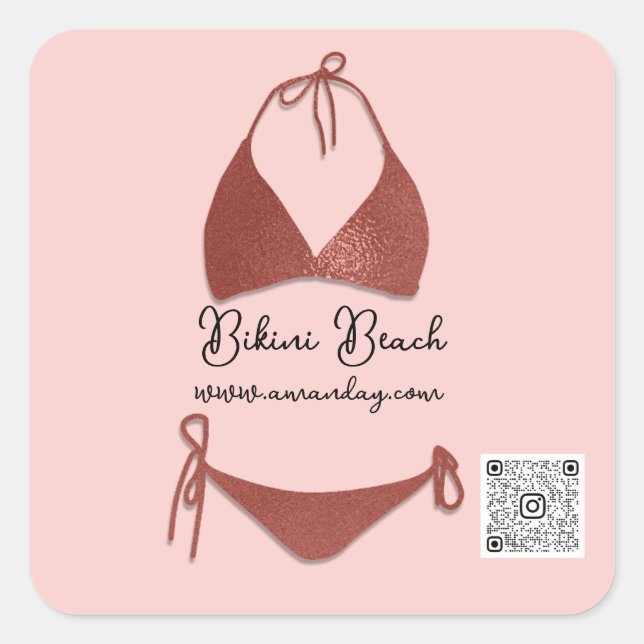 Boutique Clothing Qr Code Rose Gold Bikini Square Sticker (Front)