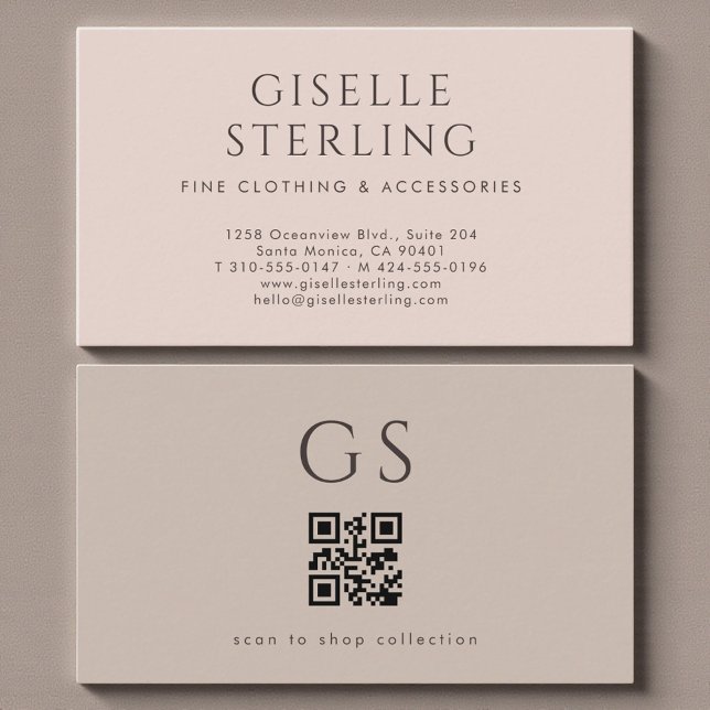 Boutique Fashion QR Code Luxury Blush Pink Taupe Business Card (Creator Uploaded)