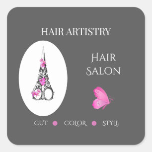Boutique Hair Salon Business Branding Scissors Square Sticker