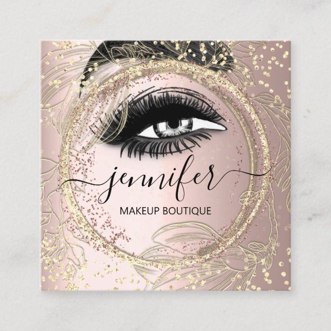 Boutique Makeup Lashes Floral Rose QR Lashes Brows Square Business Card (Front)