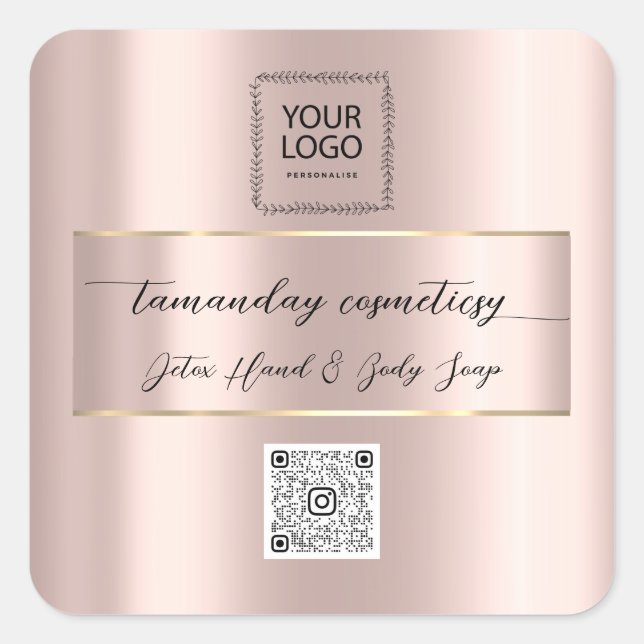 Boutique Online Shop Rose QR Code Logo Gold Square Sticker (Front)