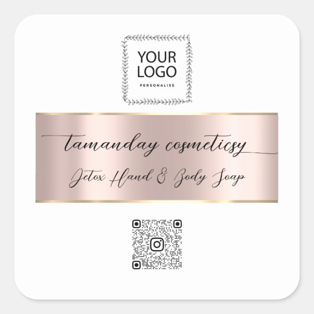 Boutique Online Shop Rose QR Code Logo White Square Sticker (Front)