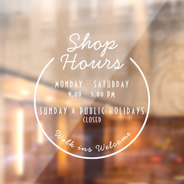 Boutique Opening Hours  Window cling (Sheet 2)