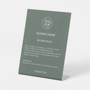 Boutique Return Policy Minimalist Forest Green Pedestal Sign