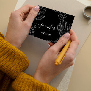 Boutique Shop Black White Flowers QR Code Logo Business Card