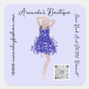 Boutique Shop Clothing Qr Code Logo Rose Blue Square Sticker