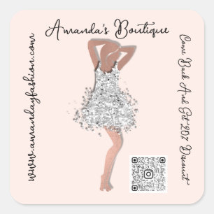 Boutique Shop Clothing Qr Code Rose Spark Glitter Square Sticker