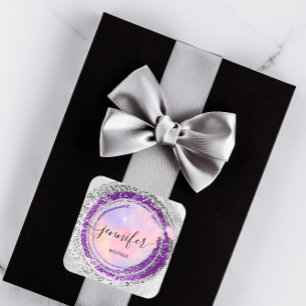 Boutique Shop Glitter Purple Silver Pink Square Sticker