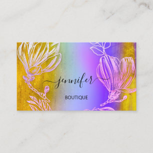 Boutique Shop Purple Gold Flower QR Code Business Card