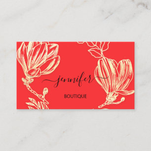 Boutique Shop Red Gold Flowers Wreath QR Code Business Card