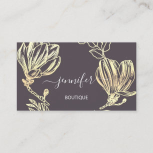 Boutique Shop Smoky Plum Gold Flowers QRCode Business Card