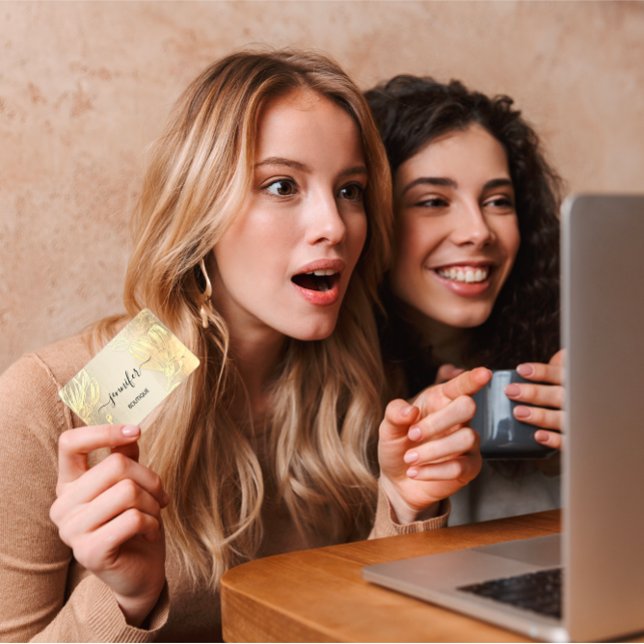 Boutique Shop SPA Gold Flowers QR Code  Business Card (Boutique Shop SPA Gold Flowers QR Code Business Card)