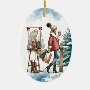 Boutique Shopping Fashionista Personalised Ceramic Ornament