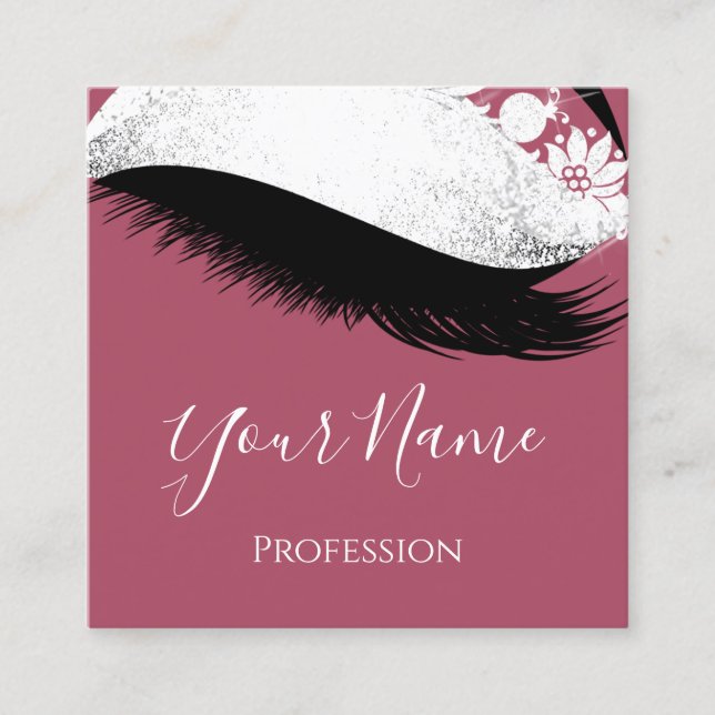 Boutique  Silver. Grey Lashes Extension Rose Blush Square Business Card (Front)