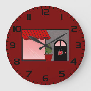 Boutique Storefront Red Black Topiary Open Large Clock