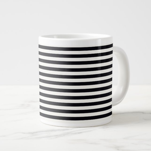 Boutique Stripes Black & White - Large Coffee Mug (Front Right)