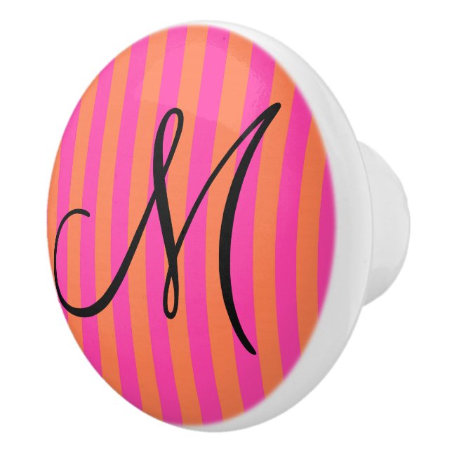Boutique Stripes - Cabinet Knob Monogram Pink (Right)