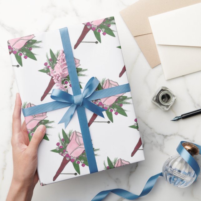 Boutonniere Pink Rose Wedding Flower Groom Floral Wrapping Paper (Gifting)