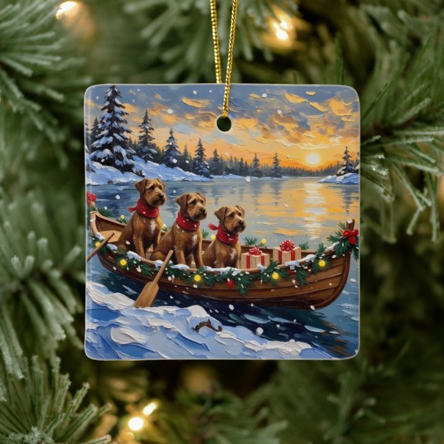 Bouvier des Flandres Christmas Boat Holiday Ceramic Ornament (Tree)