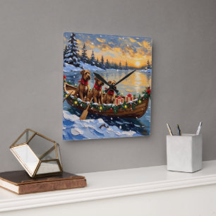 Bouvier des Flandres Christmas Boat Holiday Square Wall Clock