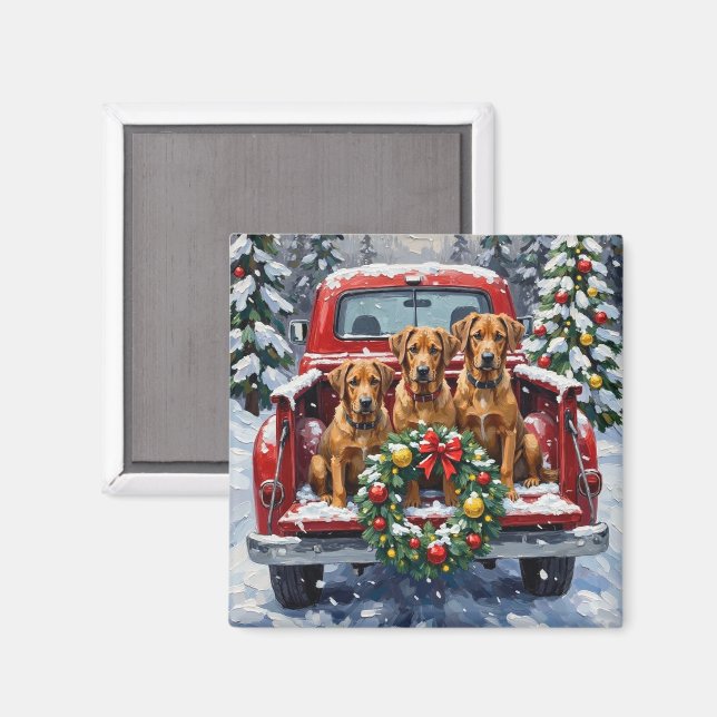 Bouvier des Flandres Christmas Red Truck Holiday Magnet (Front/Back)