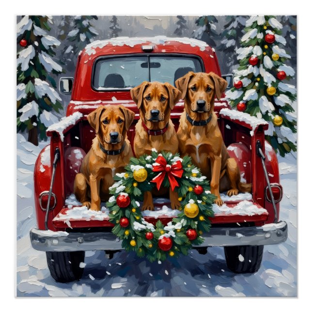 Bouvier des Flandres Christmas Red Truck Holiday Poster (Front)
