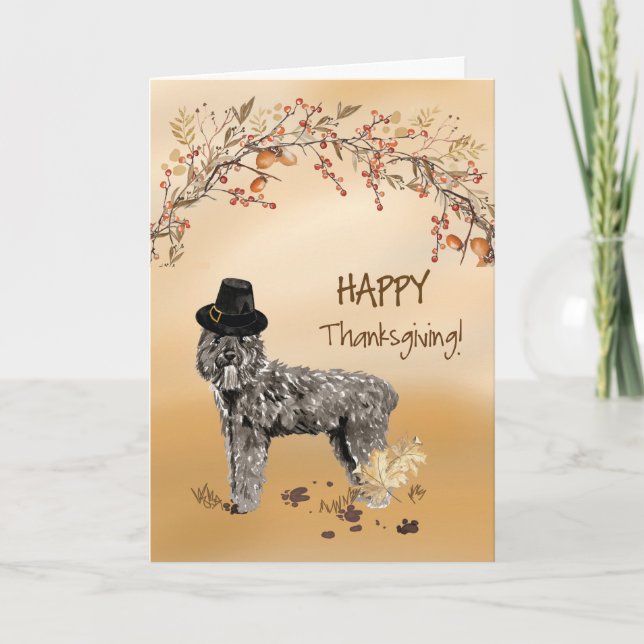 Bouvier des Flandres Funny Hat Thanksgiving Card (Front)