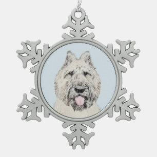 Bouvier des Flandres Painting - Original Dog Art Snowflake Pewter Christmas Ornament