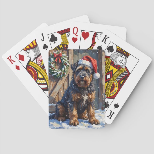 Bouvier des Flandres Snowy Farm Christmas Playing Cards (Back)