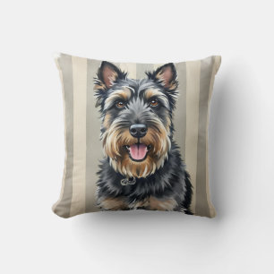 Bouvier des Flandres Watercolor Linen Texture Art Cushion