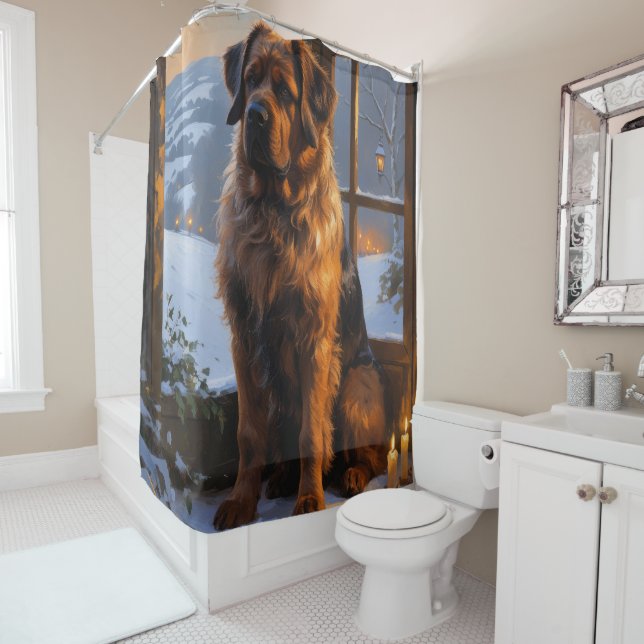 Bouvier des Flandres with Christmas Lights Holiday Shower Curtain (In Situ)