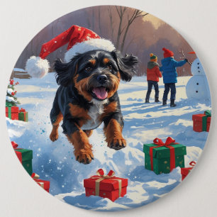Bouviers des Flandres Christmas Festive Snow Scene 6 Cm Round Badge