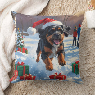 Bouviers des Flandres Christmas Festive Snow Scene Cushion