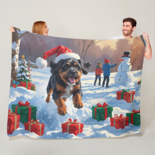 Bouviers des Flandres Christmas Festive Snow Scene Fleece Blanket