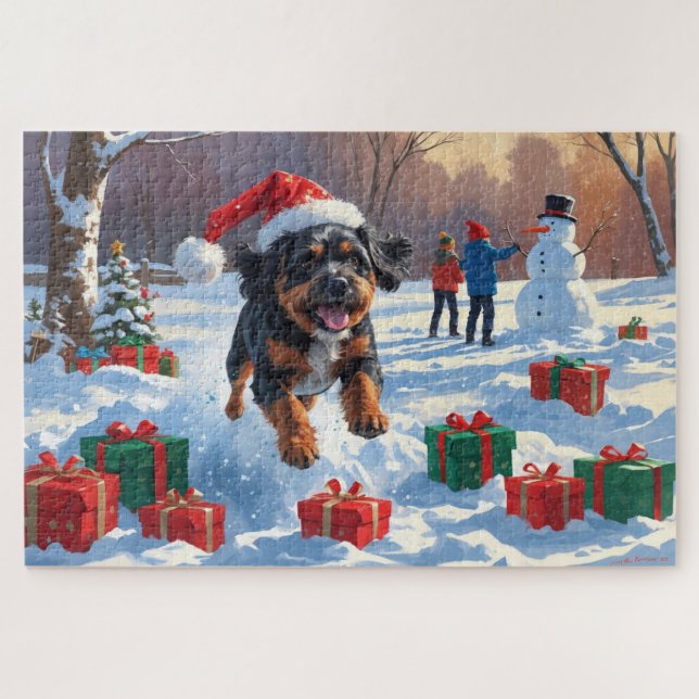 Bouviers des Flandres Christmas Festive Snow Scene Jigsaw Puzzle (Horizontal)