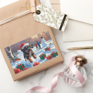 Bouviers des Flandres Christmas Festive Snow Scene Rectangular Sticker