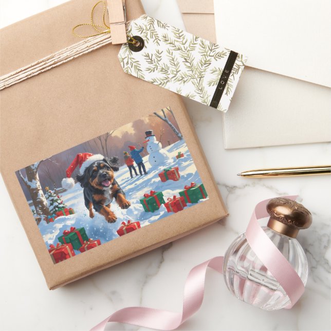 Bouviers des Flandres Christmas Festive Snow Scene Rectangular Sticker (Gifting)