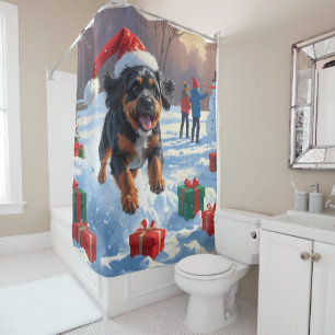 Bouviers des Flandres Christmas Festive Snow Scene Shower Curtain