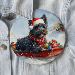 Bouviers Des Flandres Dog in Sledge Christmas 6 Cm Round Badge