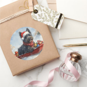 Bouviers Des Flandres Dog in Sledge Christmas Classic Round Sticker