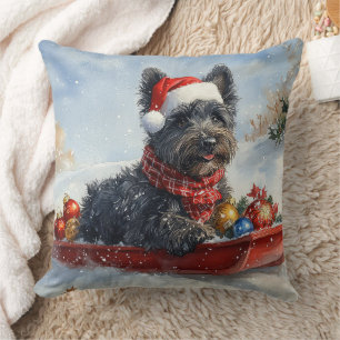 Bouviers Des Flandres Dog in Sledge Christmas Cushion