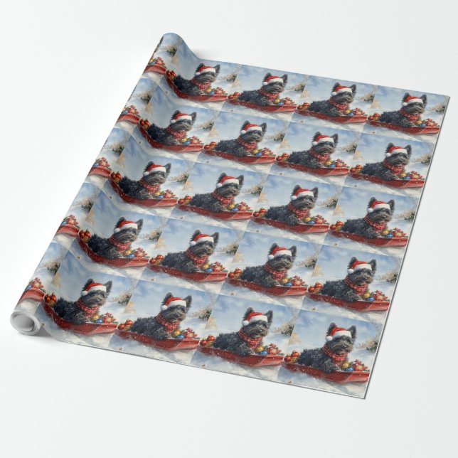 Bouviers Des Flandres Dog in Sledge Christmas Wrapping Paper (Unrolled)