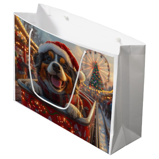 Bouviers des Flandres Dog Roller Coaster Christmas Large Gift Bag (Front Angled)