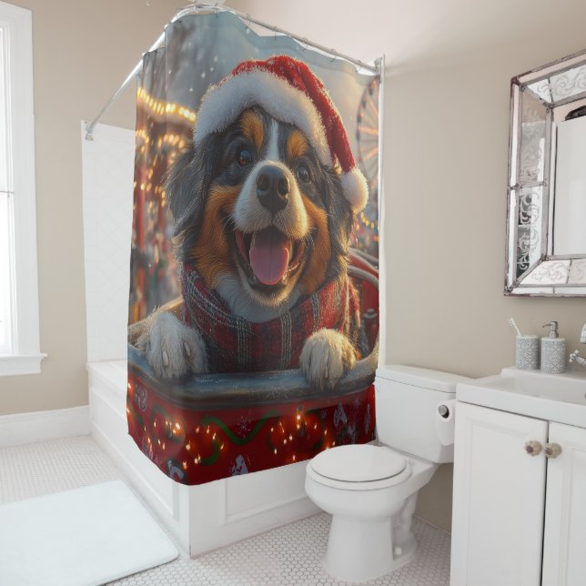 Bouviers des Flandres Dog Roller Coaster Christmas Shower Curtain (In Situ)
