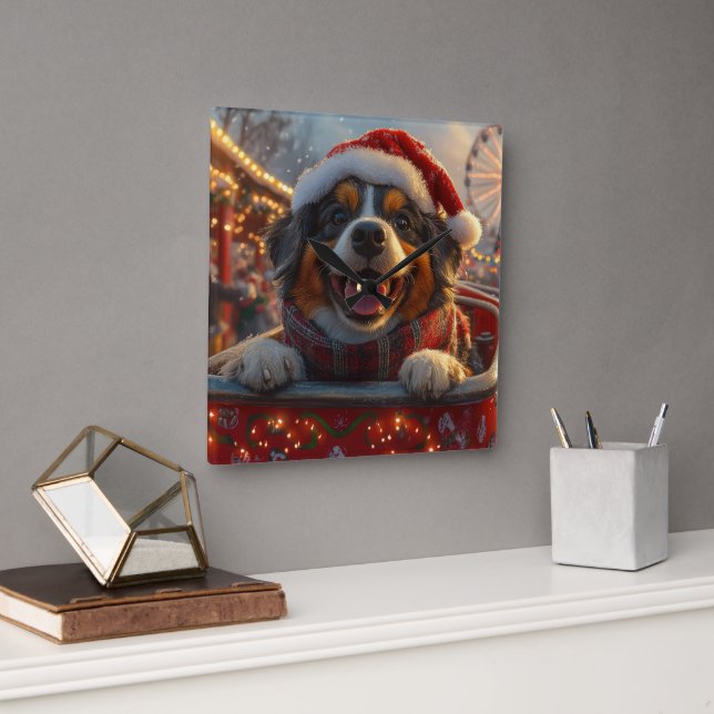 Bouviers des Flandres Dog Roller Coaster Christmas Square Wall Clock (Office)