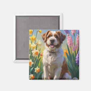 Bouviers Des Flandres Dog Spring Flowers Painting Magnet